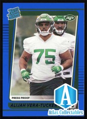2021 Donruss Alijah Vera-Tucker Blue Press Proof Rated Rookie RC #333 NY Jets
